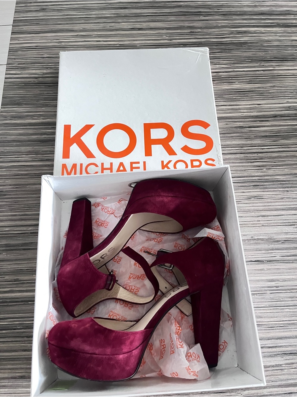 Michael Kors Plum Suede Platform Heels with Ankle Strap